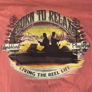 Out Door Short Sleeve Orange “Born To Relax” Shirt Medium